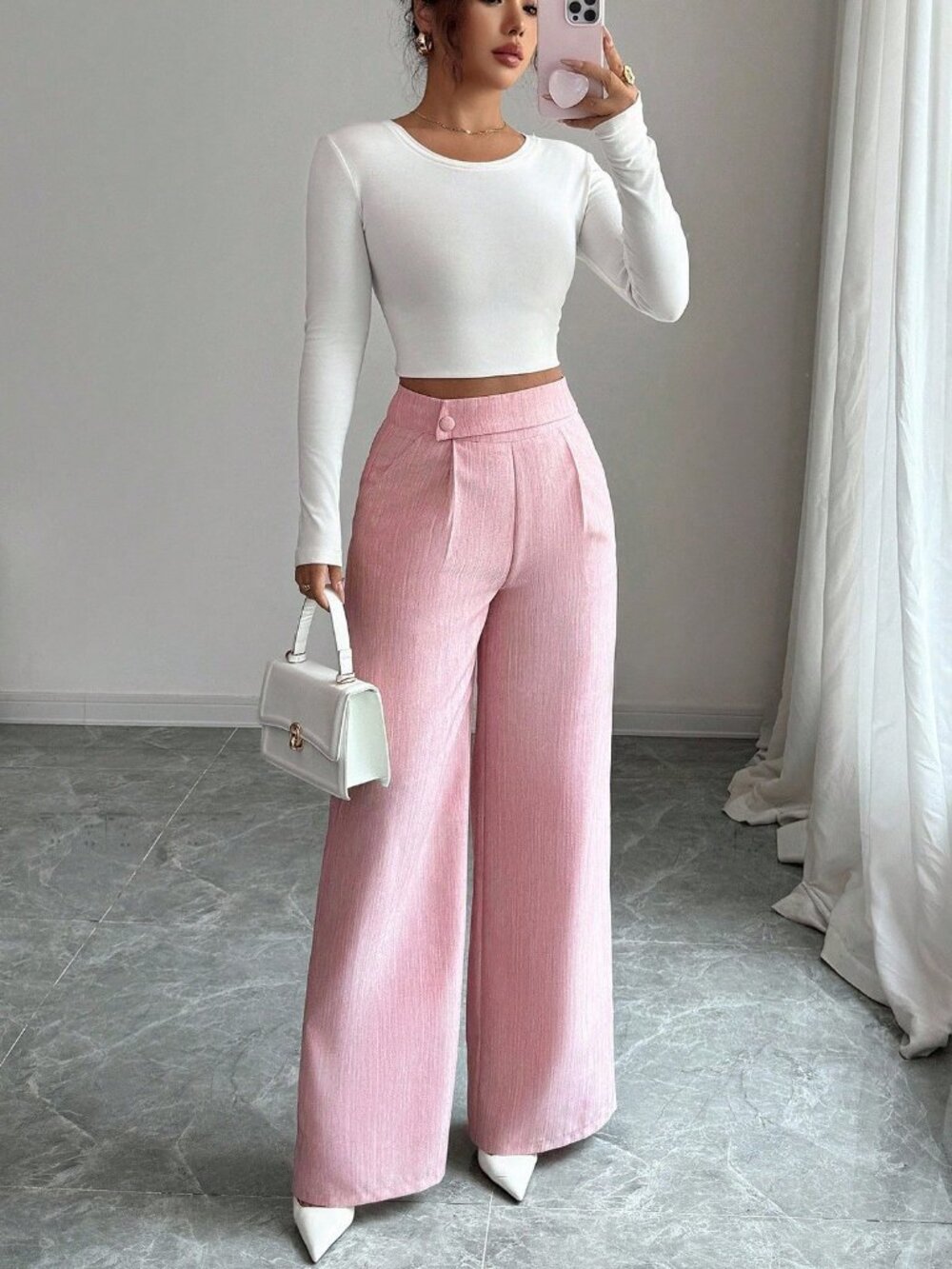 pinkCasual Women's Work Office Loose Flowy Straight Leg Pants - Picture 7 of 8